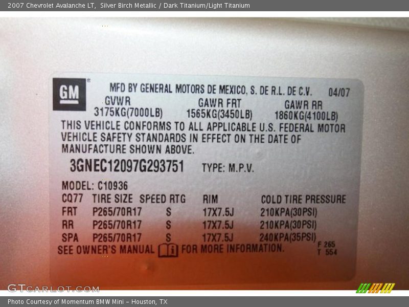 Silver Birch Metallic / Dark Titanium/Light Titanium 2007 Chevrolet Avalanche LT