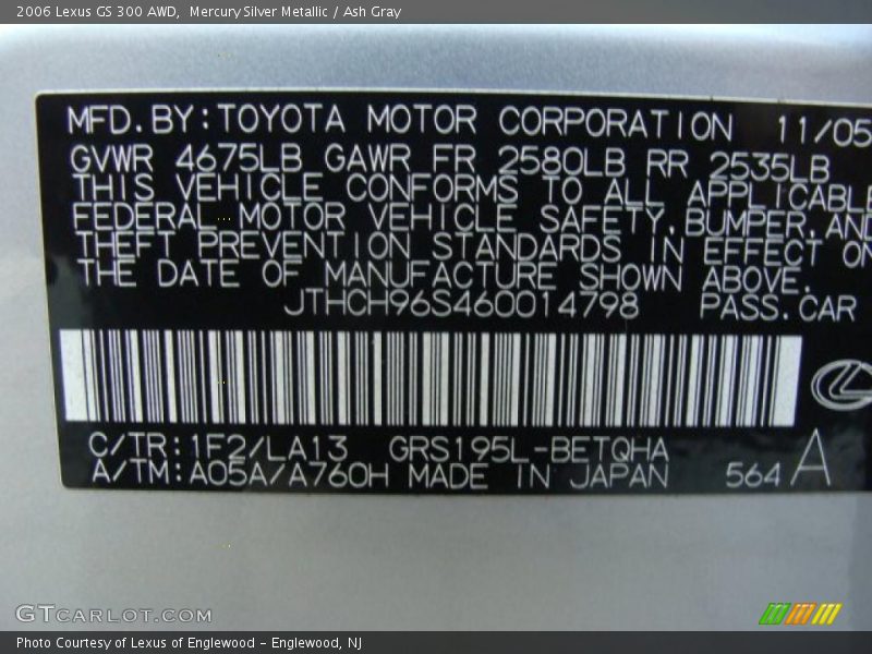 Mercury Silver Metallic / Ash Gray 2006 Lexus GS 300 AWD