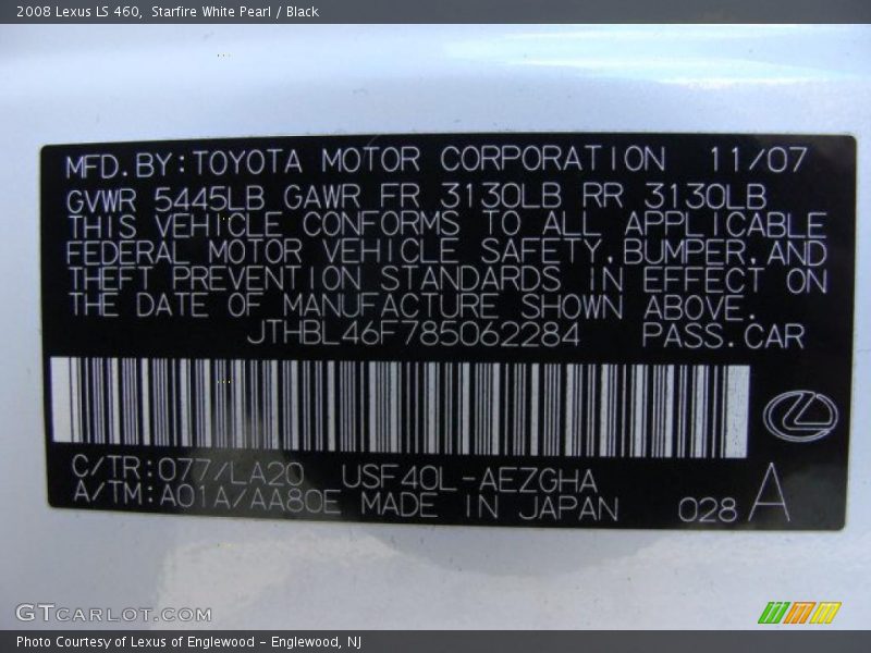 Starfire White Pearl / Black 2008 Lexus LS 460