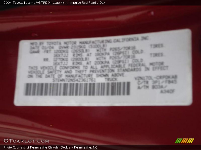 Impulse Red Pearl / Oak 2004 Toyota Tacoma V6 TRD Xtracab 4x4