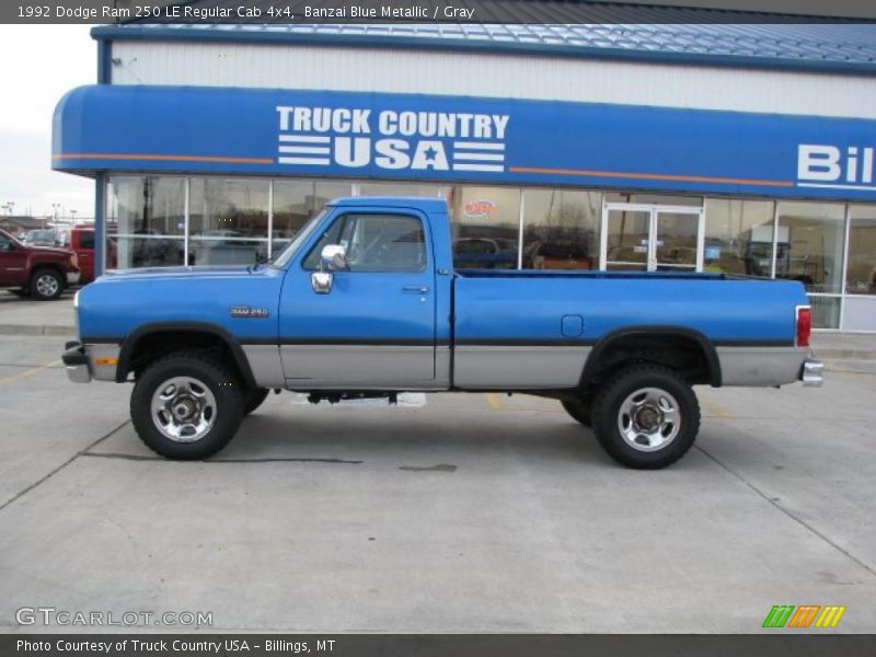 Banzai Blue Metallic / Gray 1992 Dodge Ram 250 LE Regular Cab 4x4