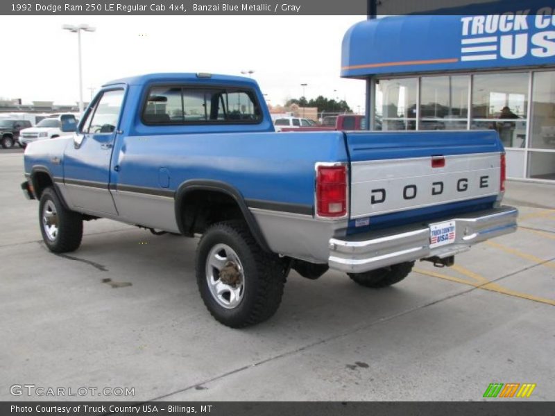 Banzai Blue Metallic / Gray 1992 Dodge Ram 250 LE Regular Cab 4x4