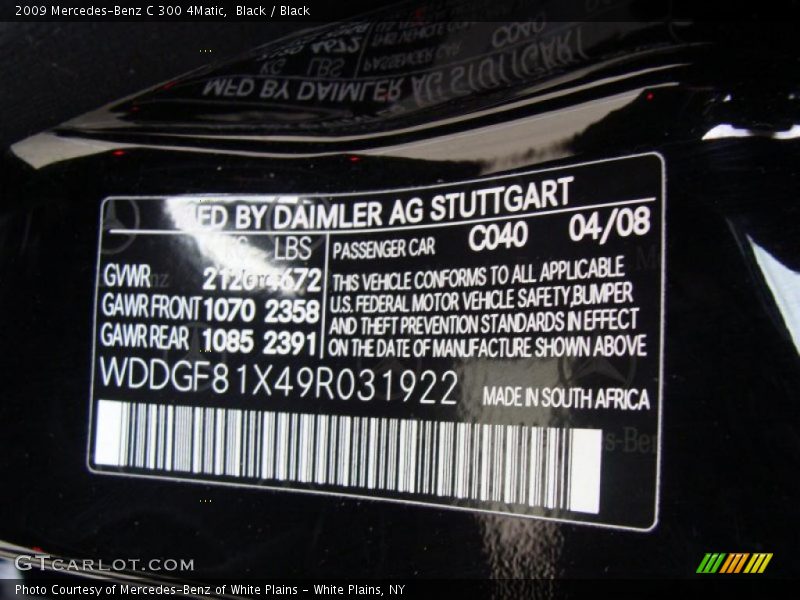 Black / Black 2009 Mercedes-Benz C 300 4Matic