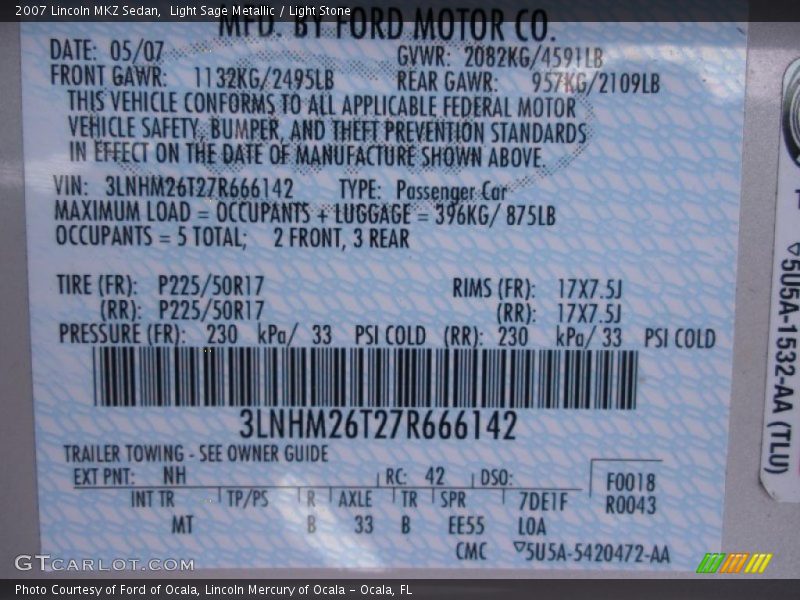 Light Sage Metallic / Light Stone 2007 Lincoln MKZ Sedan