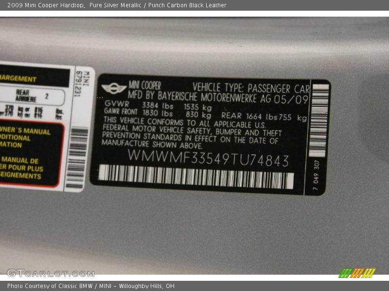Pure Silver Metallic / Punch Carbon Black Leather 2009 Mini Cooper Hardtop