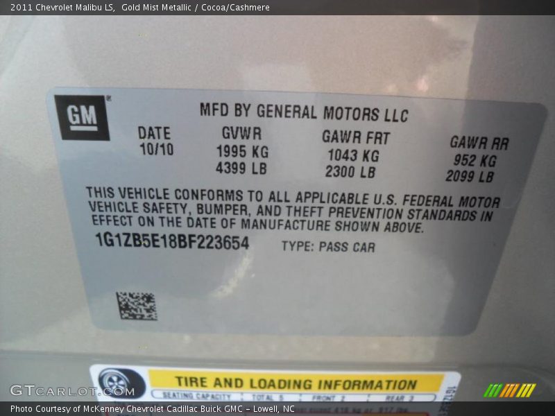 Gold Mist Metallic / Cocoa/Cashmere 2011 Chevrolet Malibu LS