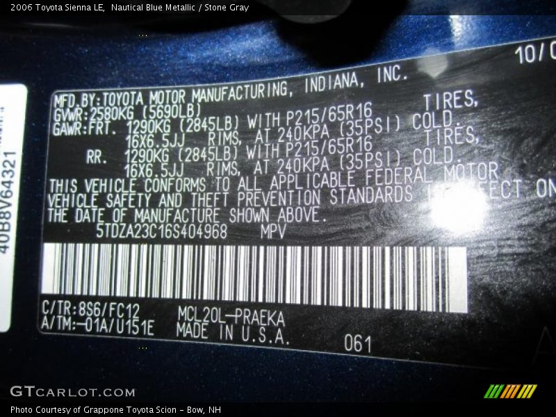 Nautical Blue Metallic / Stone Gray 2006 Toyota Sienna LE
