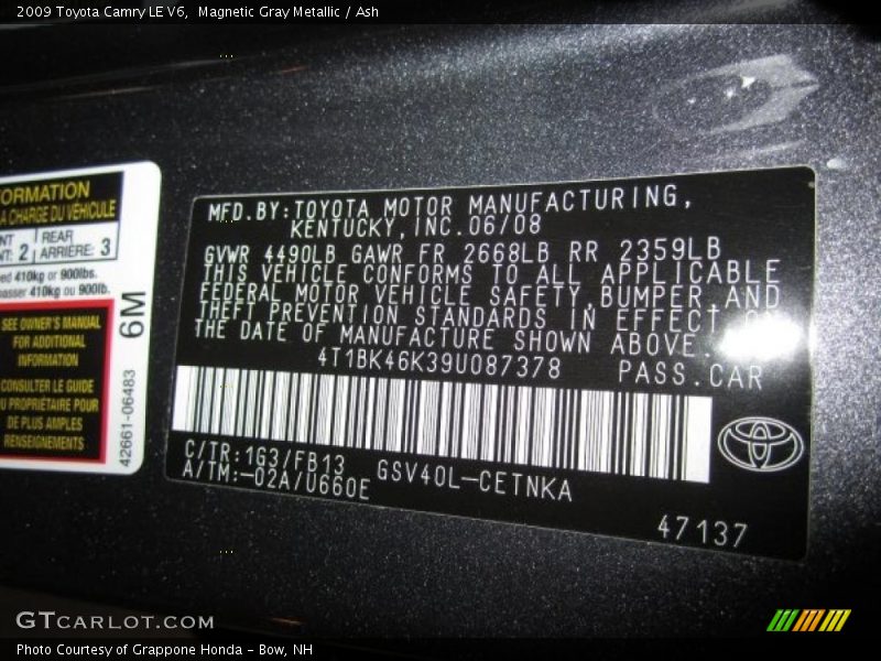 Magnetic Gray Metallic / Ash 2009 Toyota Camry LE V6