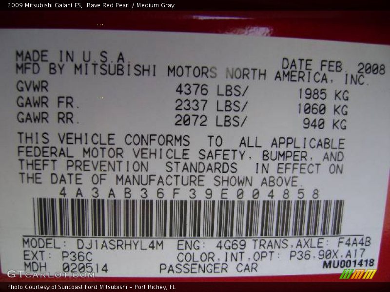 Rave Red Pearl / Medium Gray 2009 Mitsubishi Galant ES