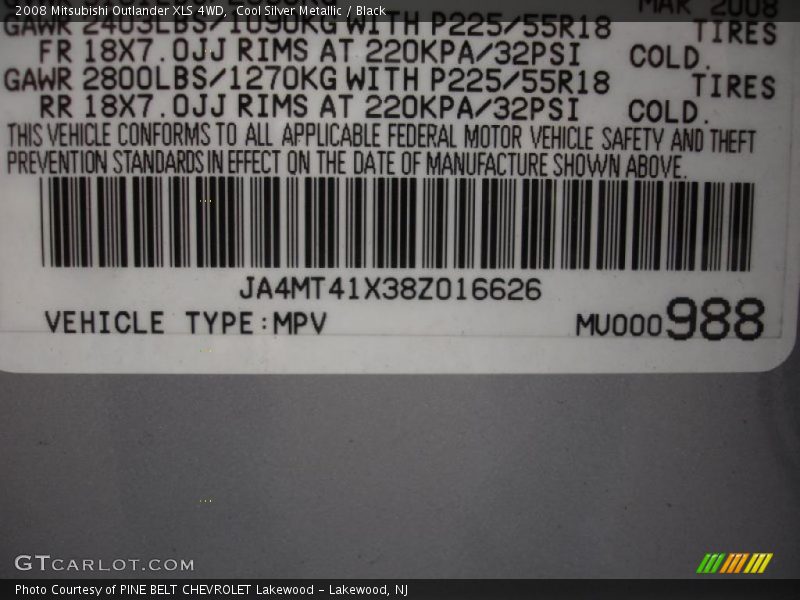 Cool Silver Metallic / Black 2008 Mitsubishi Outlander XLS 4WD