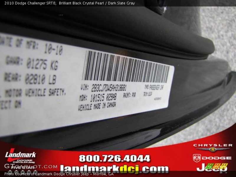 Brilliant Black Crystal Pearl / Dark Slate Gray 2010 Dodge Challenger SRT8