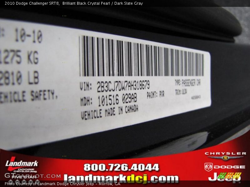Brilliant Black Crystal Pearl / Dark Slate Gray 2010 Dodge Challenger SRT8