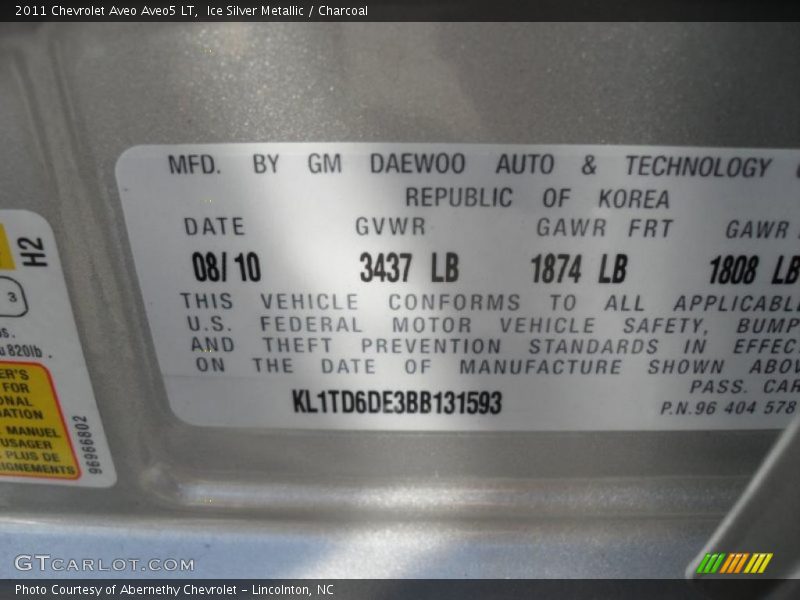 Ice Silver Metallic / Charcoal 2011 Chevrolet Aveo Aveo5 LT