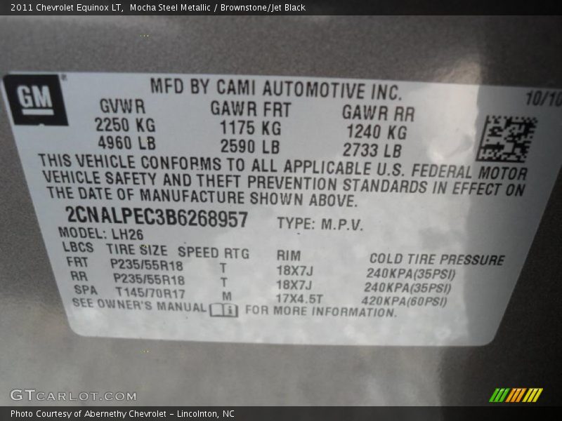 Info Tag of 2011 Equinox LT