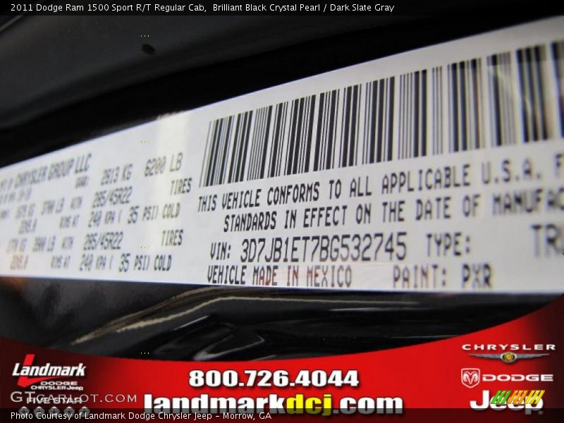 Brilliant Black Crystal Pearl / Dark Slate Gray 2011 Dodge Ram 1500 Sport R/T Regular Cab
