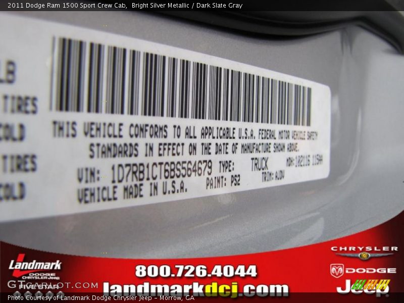 Bright Silver Metallic / Dark Slate Gray 2011 Dodge Ram 1500 Sport Crew Cab