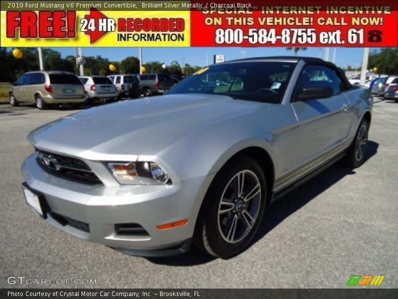 Brilliant Silver Metallic / Charcoal Black 2010 Ford Mustang V6 Premium Convertible