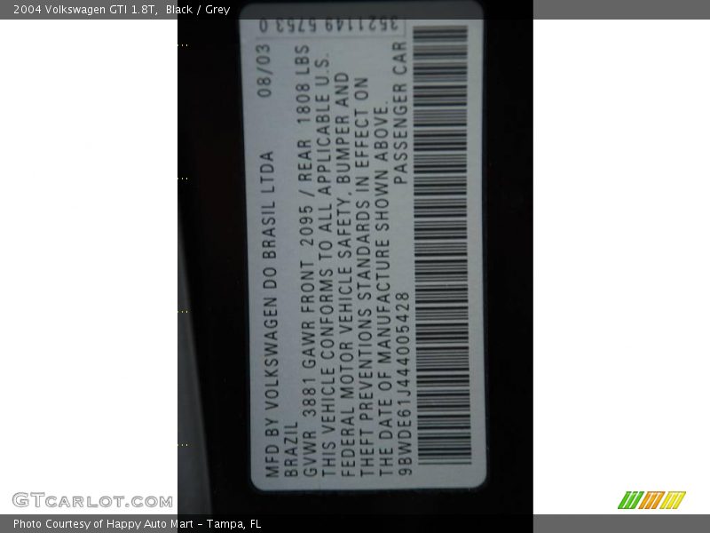 Black / Grey 2004 Volkswagen GTI 1.8T