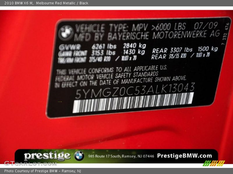 Melbourne Red Metallic / Black 2010 BMW X6 M