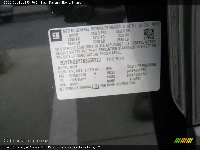 Black Raven / Ebony/Titanium 2011 Cadillac SRX FWD