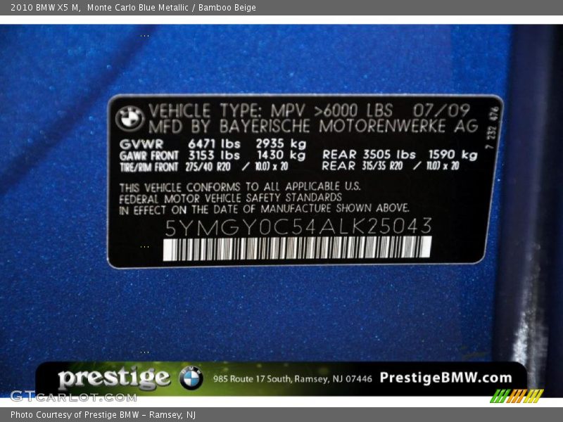 Monte Carlo Blue Metallic / Bamboo Beige 2010 BMW X5 M