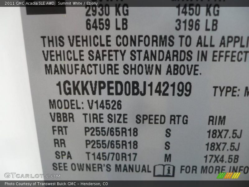 Summit White / Ebony 2011 GMC Acadia SLE AWD