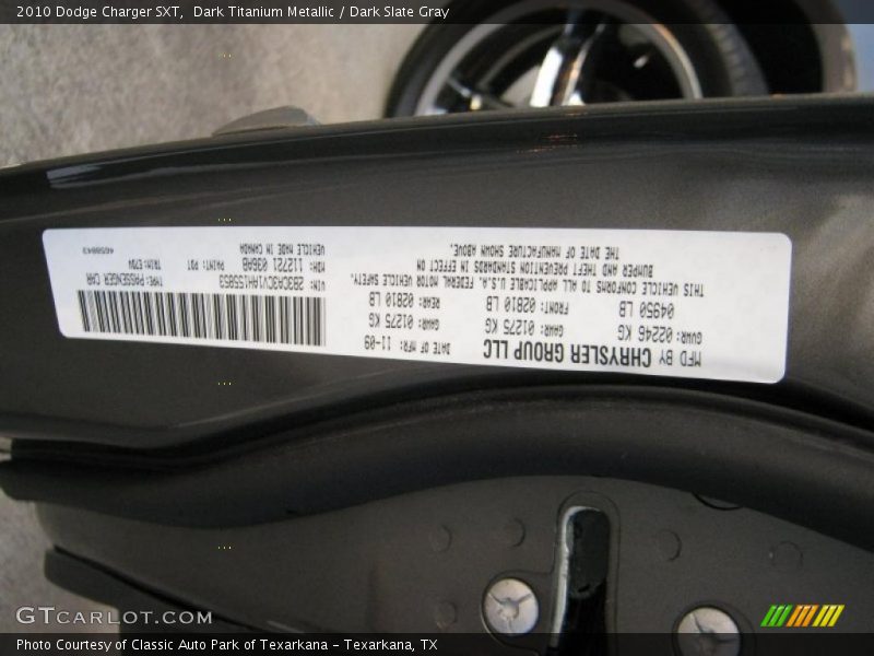Info Tag of 2010 Charger SXT