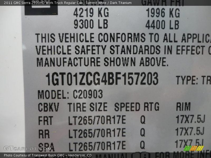 Summit White / Dark Titanium 2011 GMC Sierra 2500HD Work Truck Regular Cab