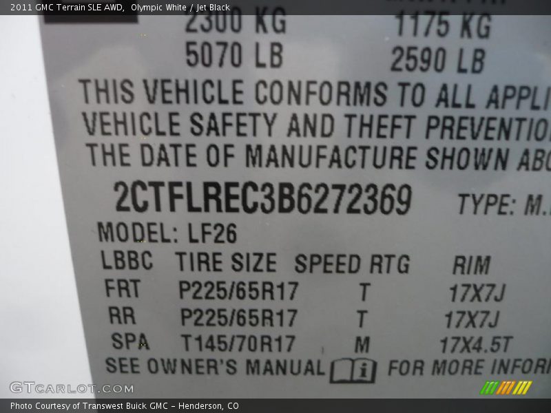 Olympic White / Jet Black 2011 GMC Terrain SLE AWD