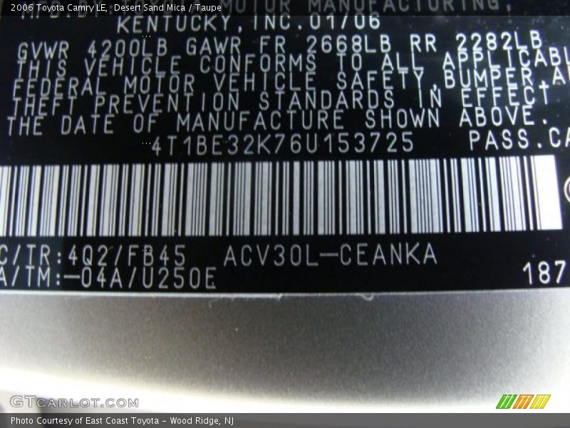 Desert Sand Mica / Taupe 2006 Toyota Camry LE