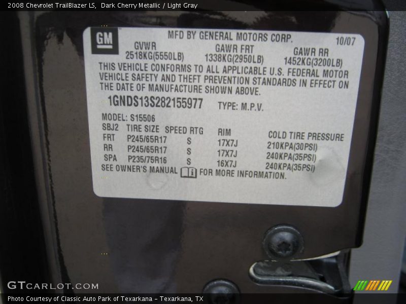 Dark Cherry Metallic / Light Gray 2008 Chevrolet TrailBlazer LS
