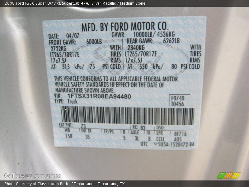 2008 F350 Super Duty XL SuperCab 4x4 Silver Metallic Color Code Z3