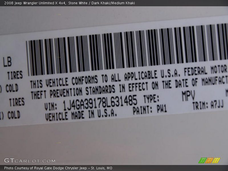 Stone White / Dark Khaki/Medium Khaki 2008 Jeep Wrangler Unlimited X 4x4