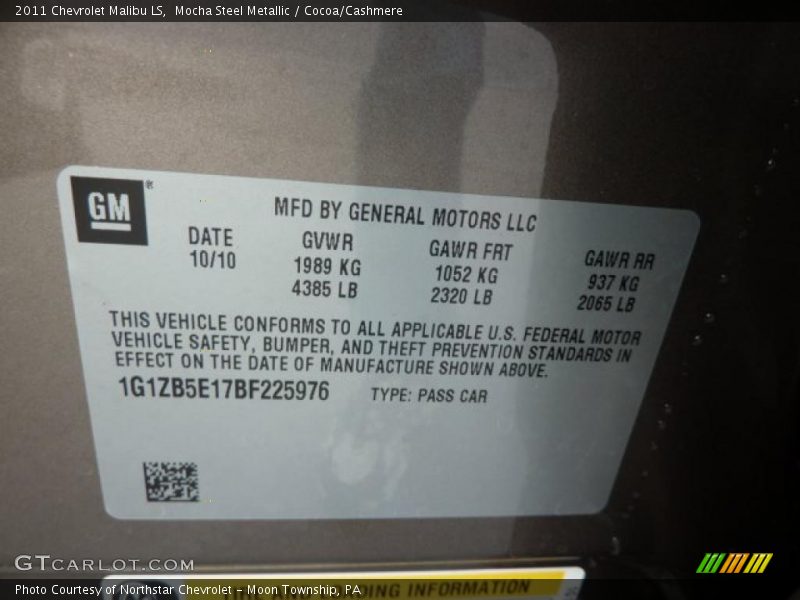 Mocha Steel Metallic / Cocoa/Cashmere 2011 Chevrolet Malibu LS