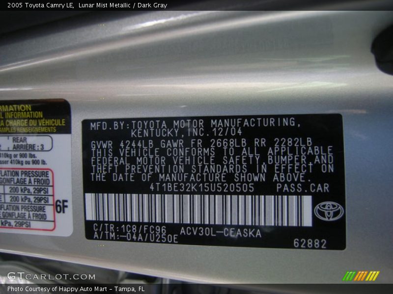 Lunar Mist Metallic / Dark Gray 2005 Toyota Camry LE