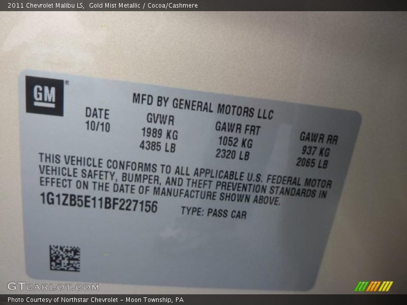 Gold Mist Metallic / Cocoa/Cashmere 2011 Chevrolet Malibu LS