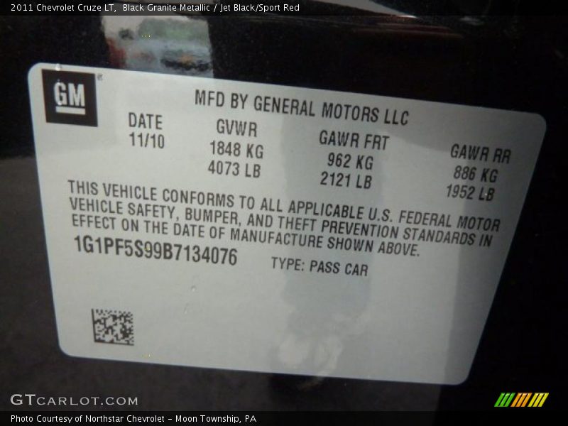 Black Granite Metallic / Jet Black/Sport Red 2011 Chevrolet Cruze LT