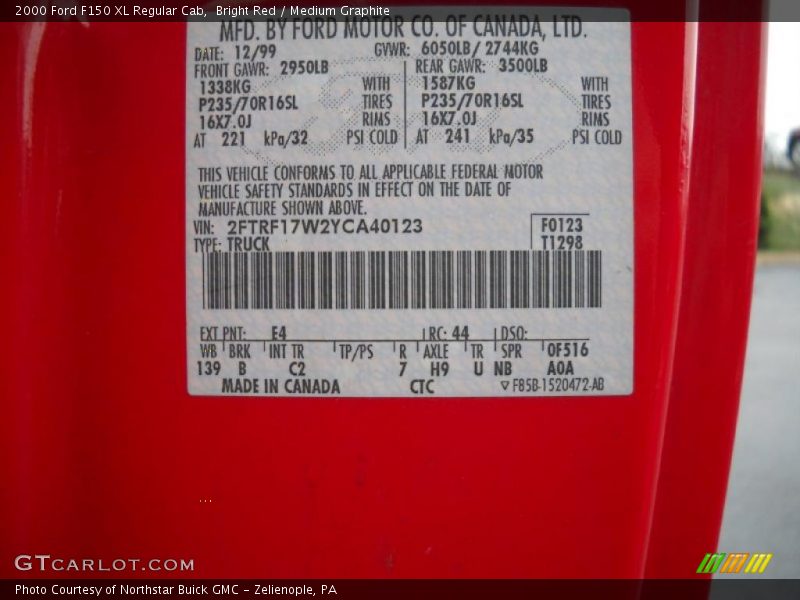 2000 F150 XL Regular Cab Bright Red Color Code E4