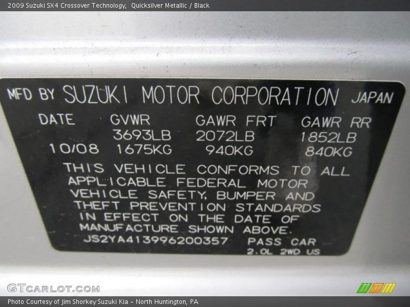 Quicksilver Metallic / Black 2009 Suzuki SX4 Crossover Technology