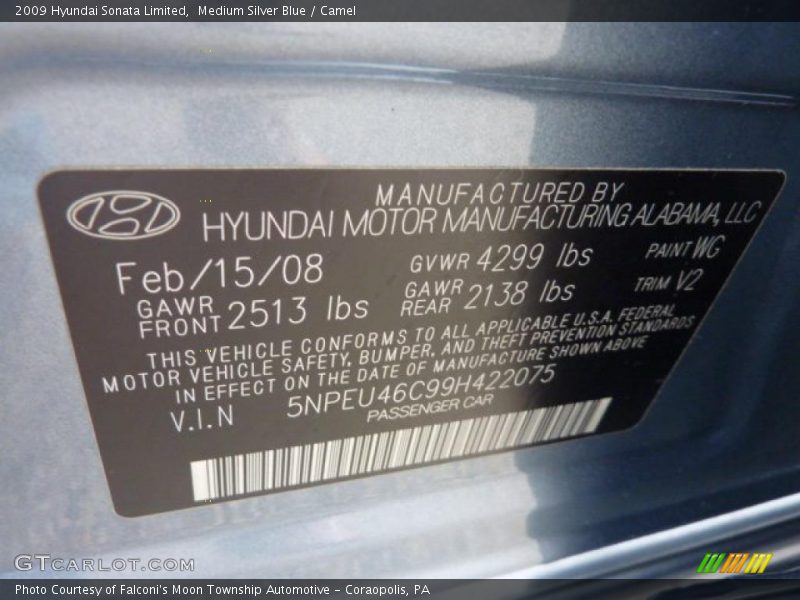 Medium Silver Blue / Camel 2009 Hyundai Sonata Limited