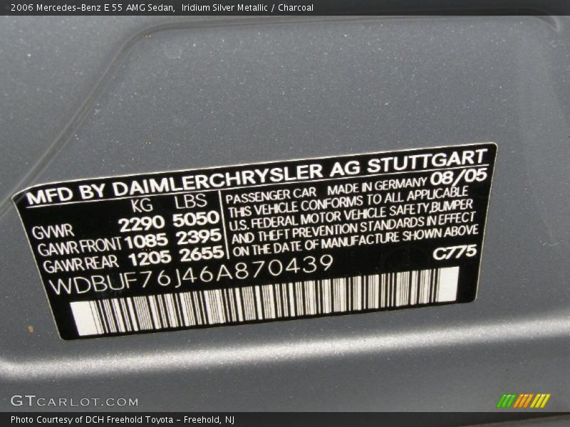 2006 E 55 AMG Sedan Iridium Silver Metallic Color Code 775