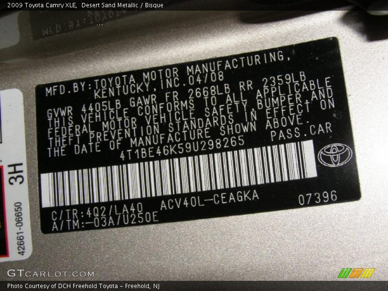 Desert Sand Metallic / Bisque 2009 Toyota Camry XLE