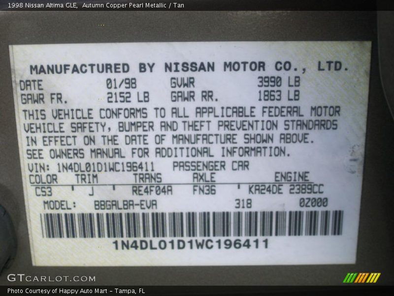 Autumn Copper Pearl Metallic / Tan 1998 Nissan Altima GLE