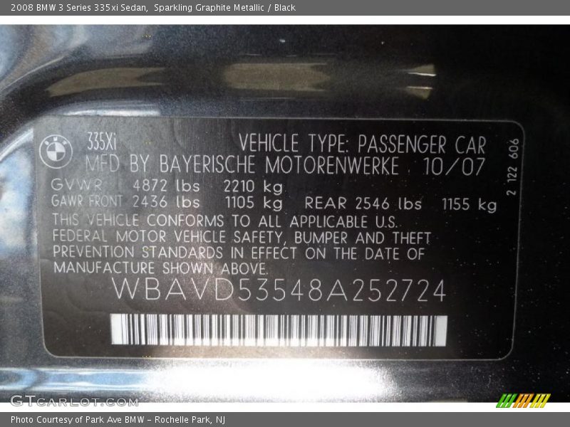Sparkling Graphite Metallic / Black 2008 BMW 3 Series 335xi Sedan