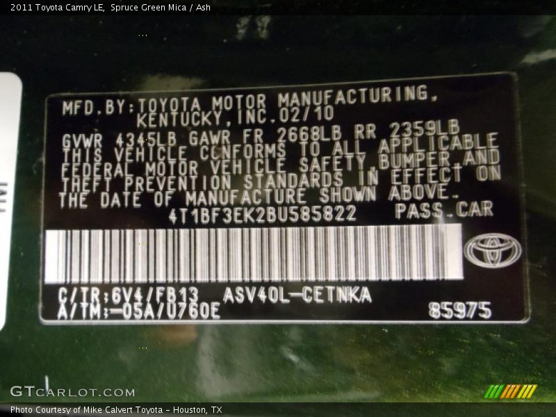 Spruce Green Mica / Ash 2011 Toyota Camry LE