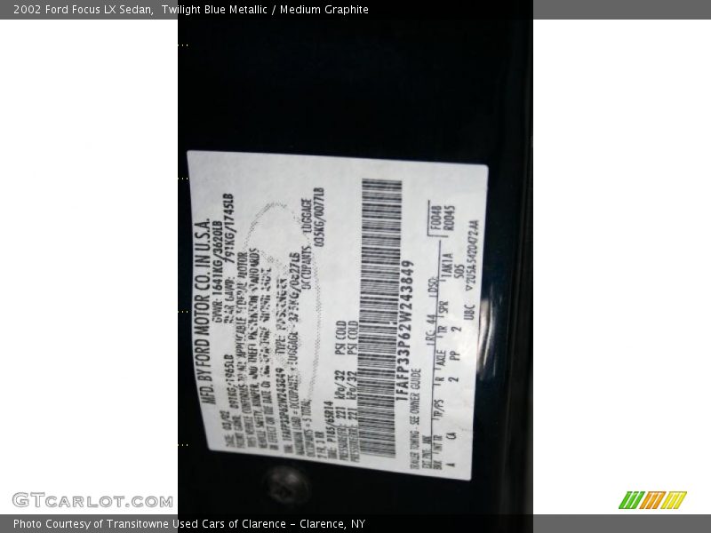 Twilight Blue Metallic / Medium Graphite 2002 Ford Focus LX Sedan