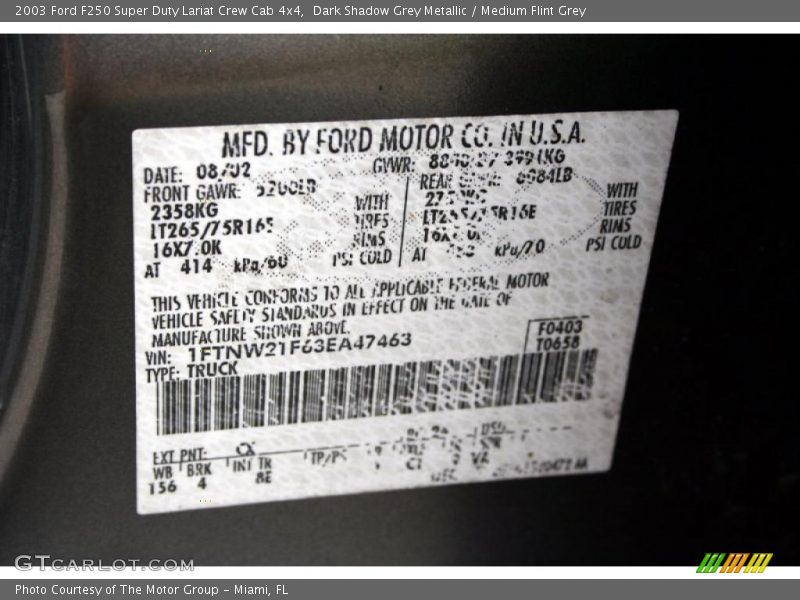 Dark Shadow Grey Metallic / Medium Flint Grey 2003 Ford F250 Super Duty Lariat Crew Cab 4x4