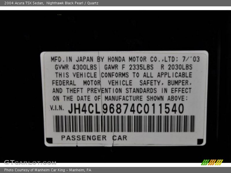 Nighthawk Black Pearl / Quartz 2004 Acura TSX Sedan