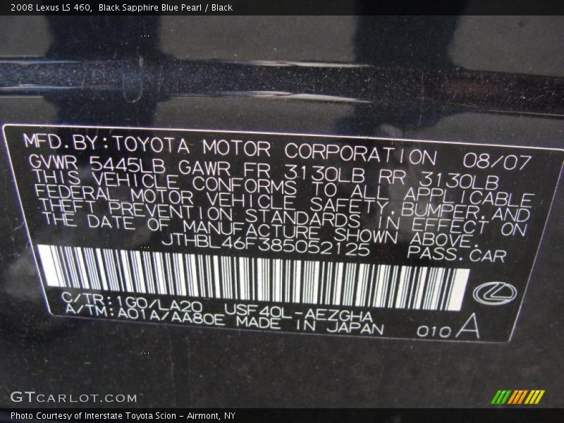 Black Sapphire Blue Pearl / Black 2008 Lexus LS 460