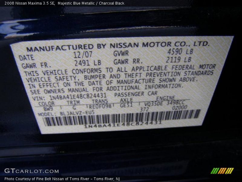 Majestic Blue Metallic / Charcoal Black 2008 Nissan Maxima 3.5 SE